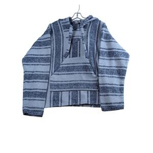Earthbound Trading Co Striped Heavy Hooded Sweatshirt Unisex Large White Blue